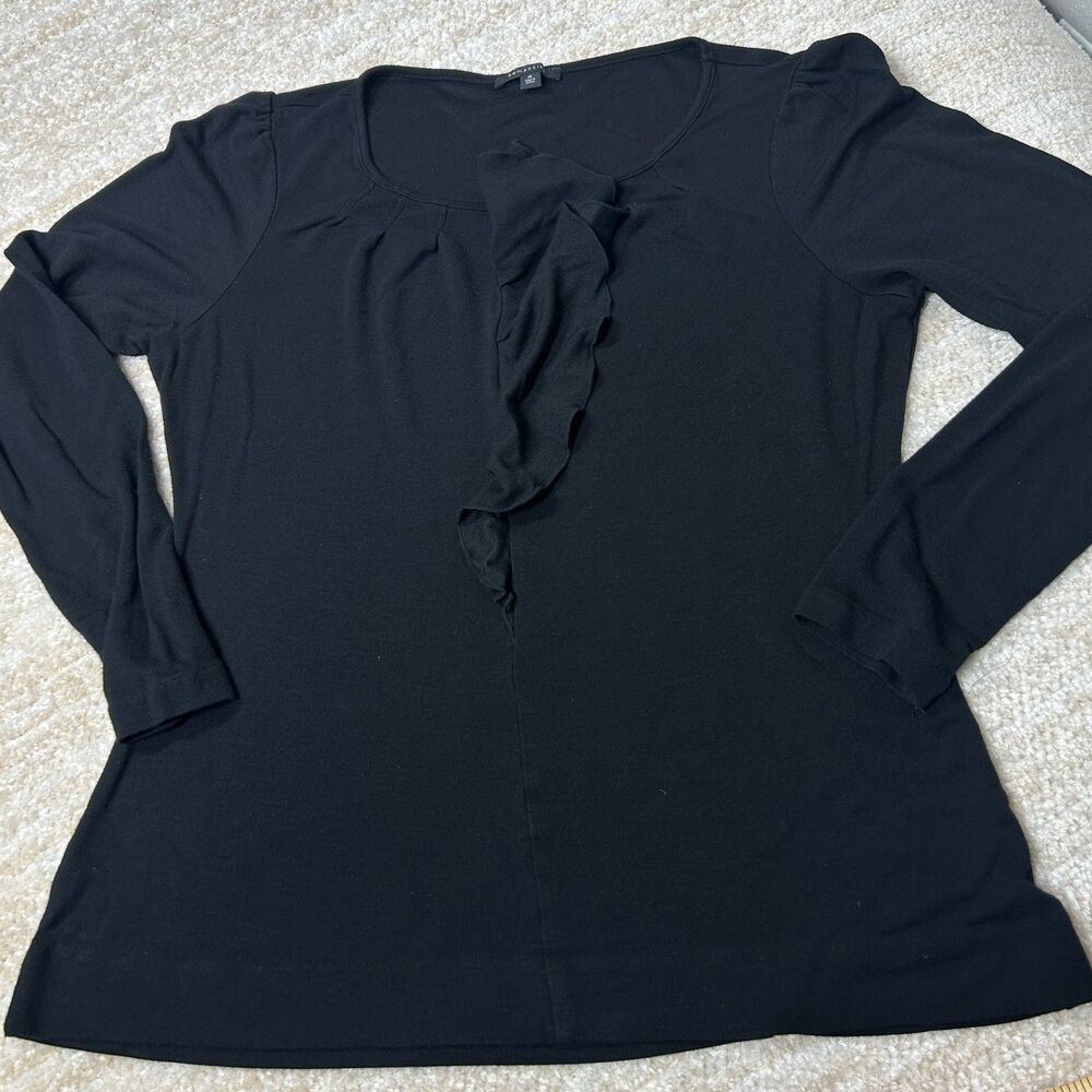 Semantiks Blouse Womens XL Black Ruffle Front Stretch Ruffle Detail